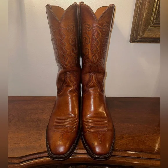 Mens Lucchese Cowboy Boots (Honey Brown) Size 9D 1970s Vintage San Antonio Lucchese IOB Custom butter soft  main image 4